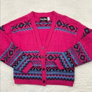 Vintage Boca Bleu 100% Cotton Pink Patterned Sweater size Medium
